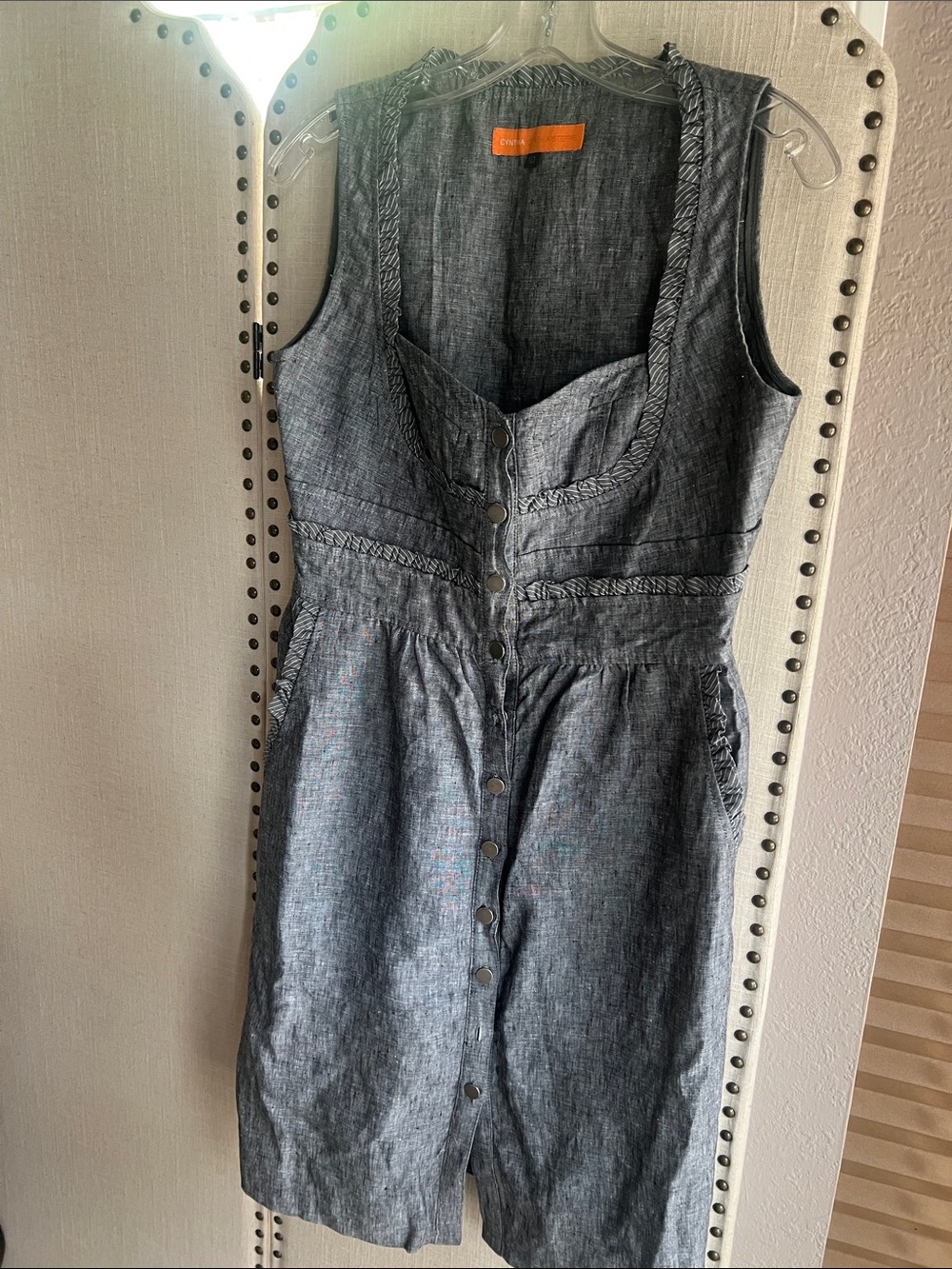 Cynthia Steffe Sleeveless Chambray Button-Front Dress in Blue-Gray